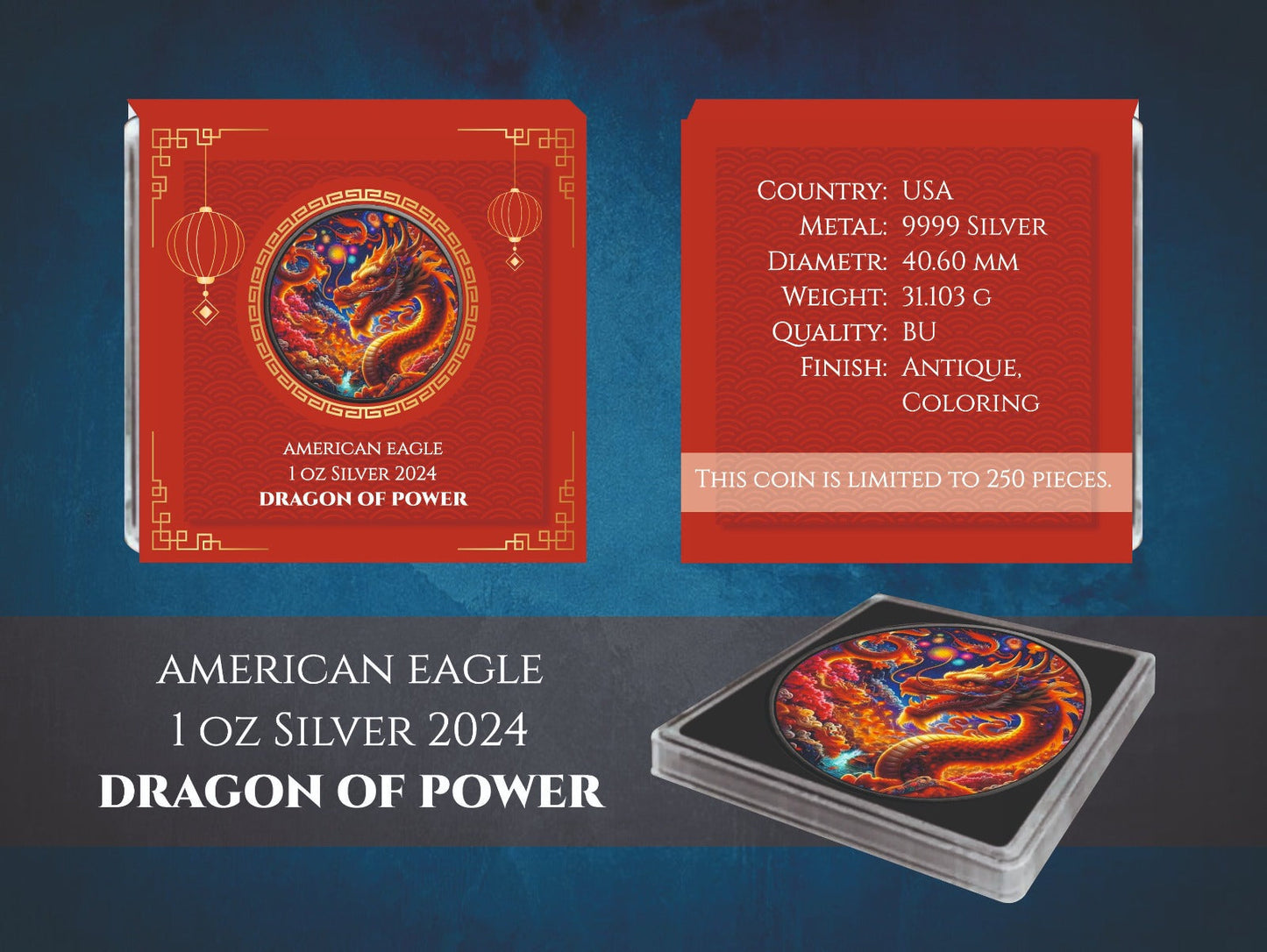 American Eagle Dragon Of Power Color 1oz Silber 2024*