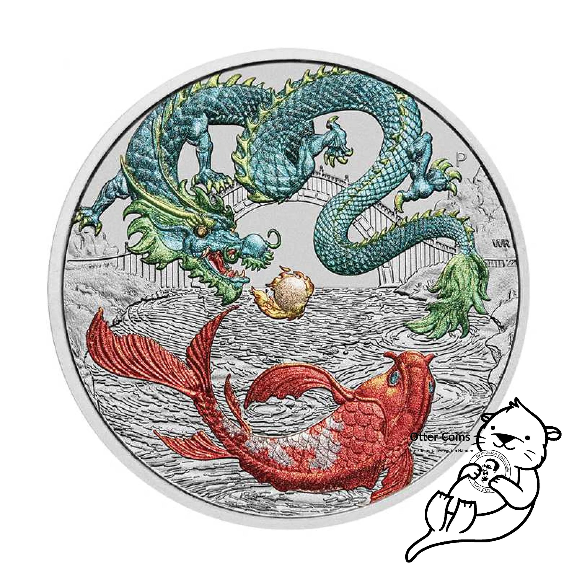 Chinese Myths and Legends - Drache & Koi Coloured Green