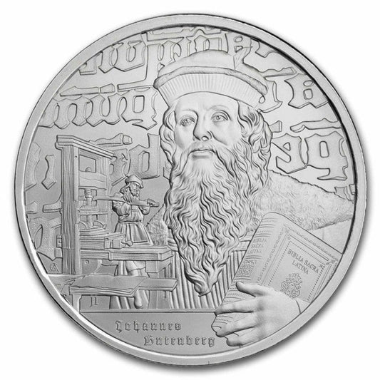 Icons of Inspiration Johannes Gutenberg 1 oz Silbermünze