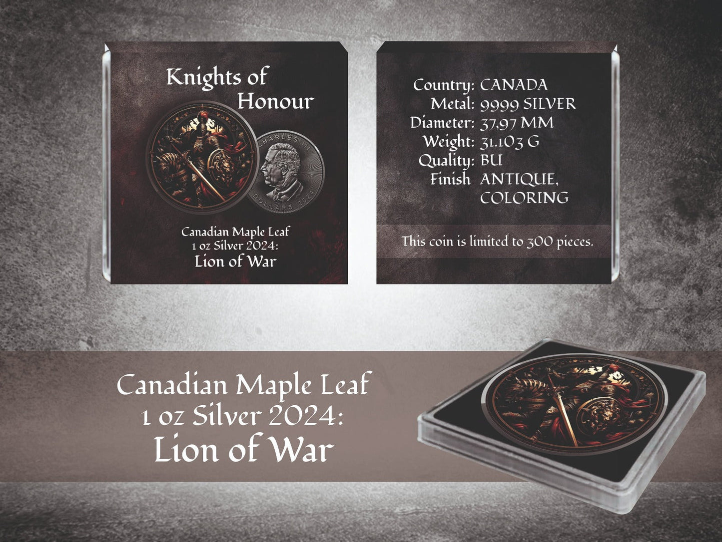 Kanada Maple Leaf Knights of Honour Lion of War Color 1oz