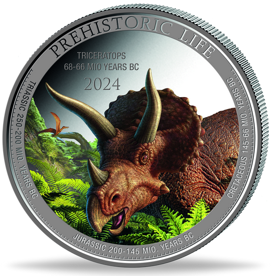 Prehistoric Life Triceratops Color Silbermünze 20 Francs