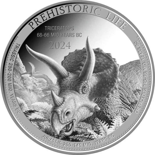 Prehistoric Life Triceratops Silbermünze 20 Francs 2024*