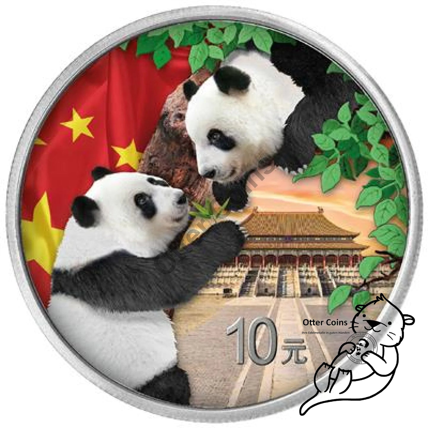 China Panda 2x10 Yuan 30 Gramm Silbermünze 2023 Tag und