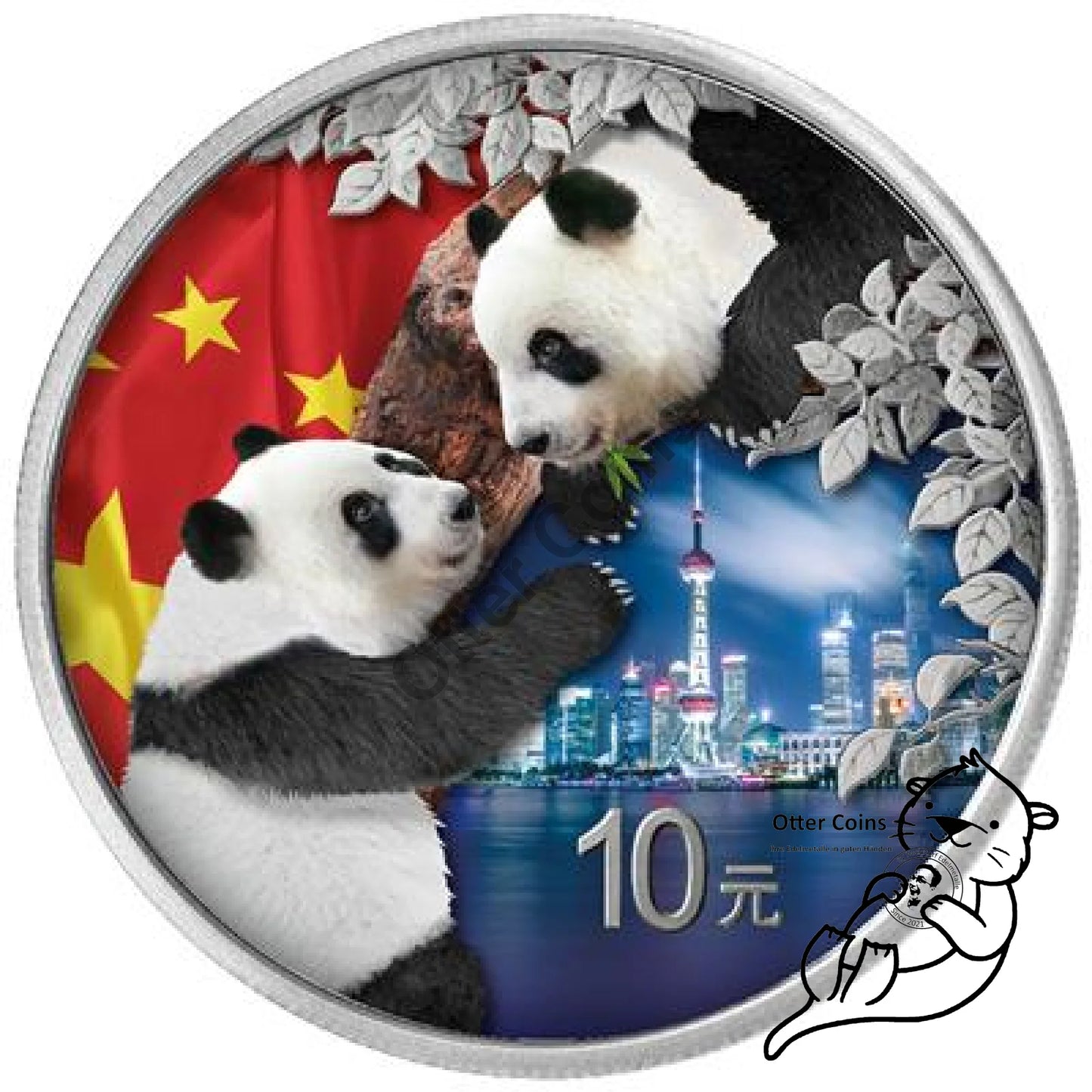 China Panda 2x10 Yuan 30 Gramm Silbermünze 2023 Tag und