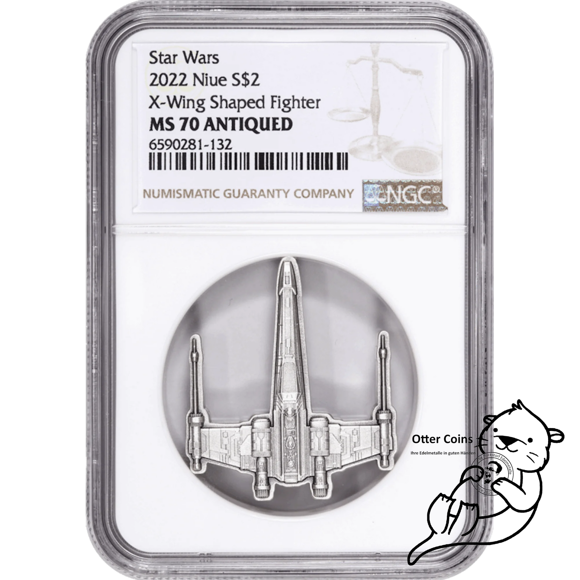 Star Wars 1oz Silbermünze X-Wing Shaped Fighter NGC MS70*