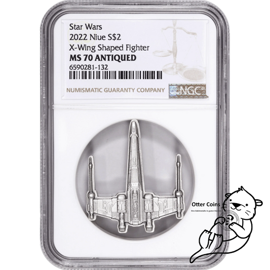Star Wars 1oz Silbermünze X - Wing Shaped Fighter NGC MS70*