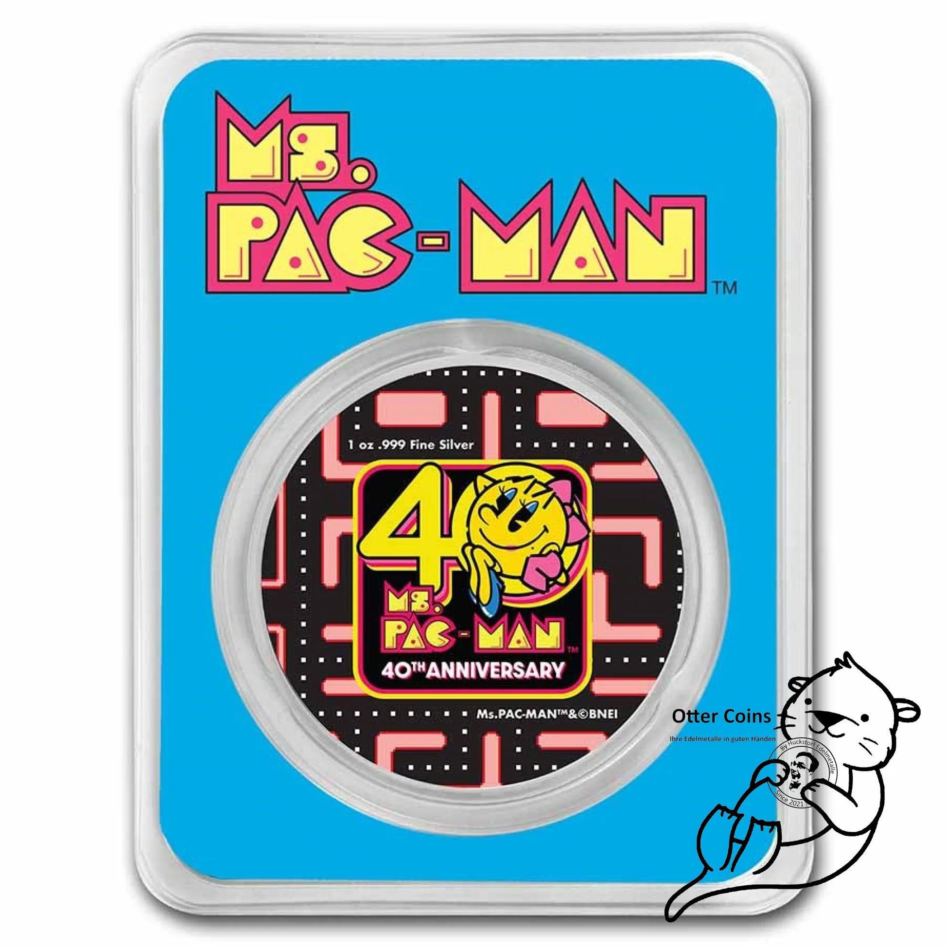 Ms. PAC-MAN™ 40th Anniversary 1 Oz Silbermünze coloriert