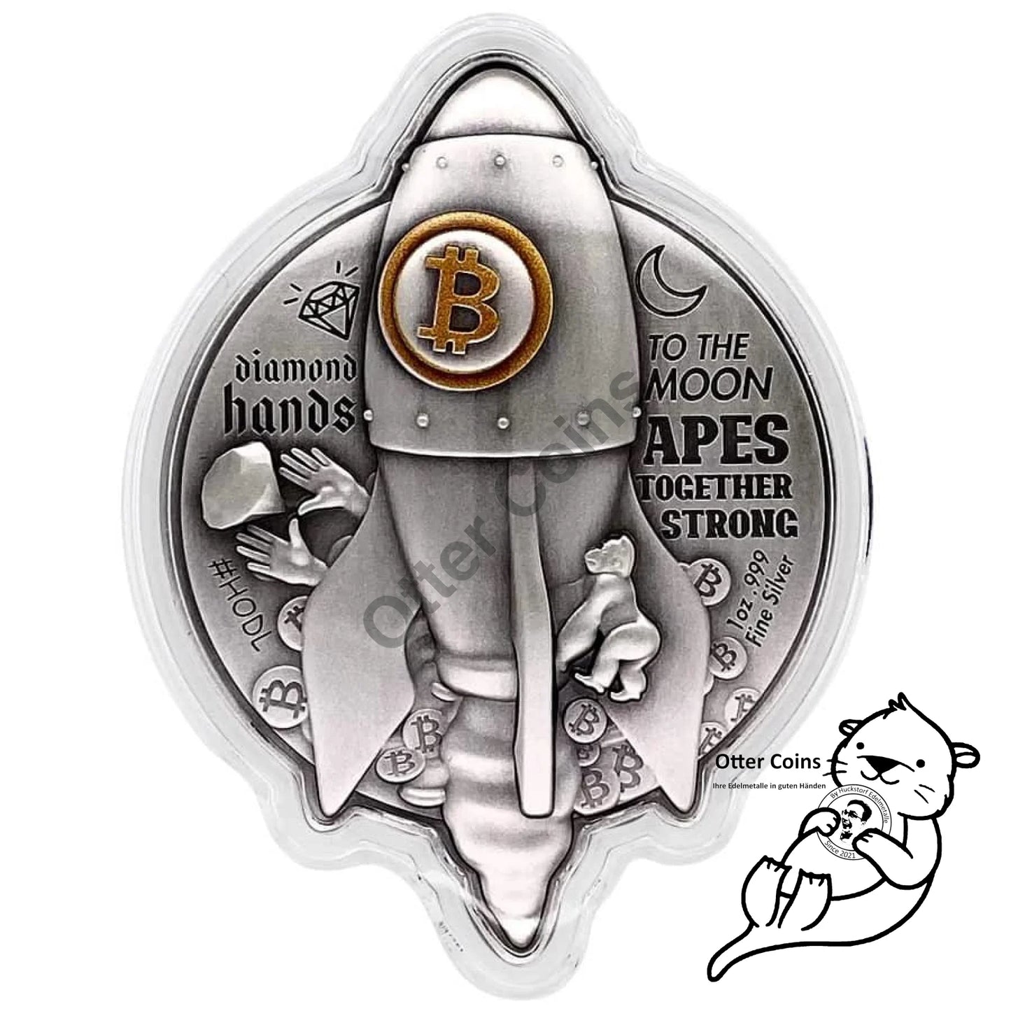 2022 Chad 1 oz Bitcoin Rocket Shaped Antiqued High Relief