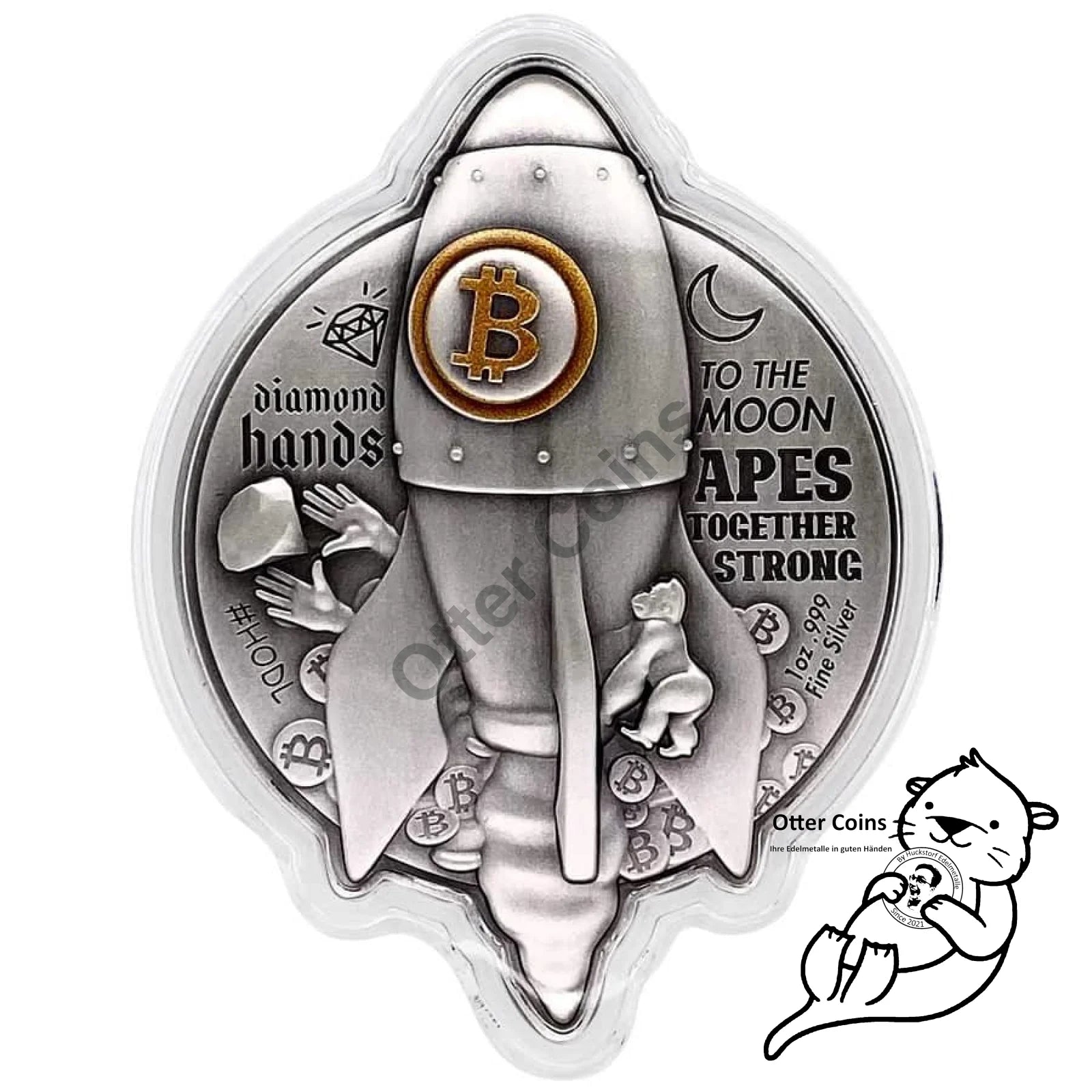 2022 Chad 1 oz Bitcoin Rocket Shaped Antiqued High Relief